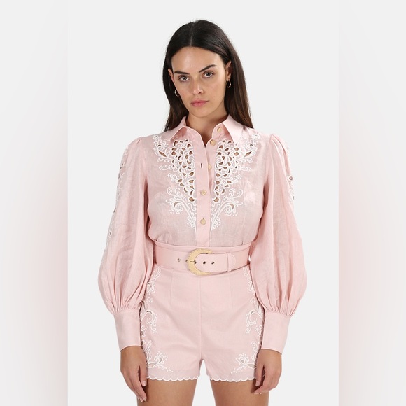 Zimmermann Freja Broderie Anglaise-Trimmed Linen Blouse & Shorts Set Sz Zimm 2 - Picture 5 of 16